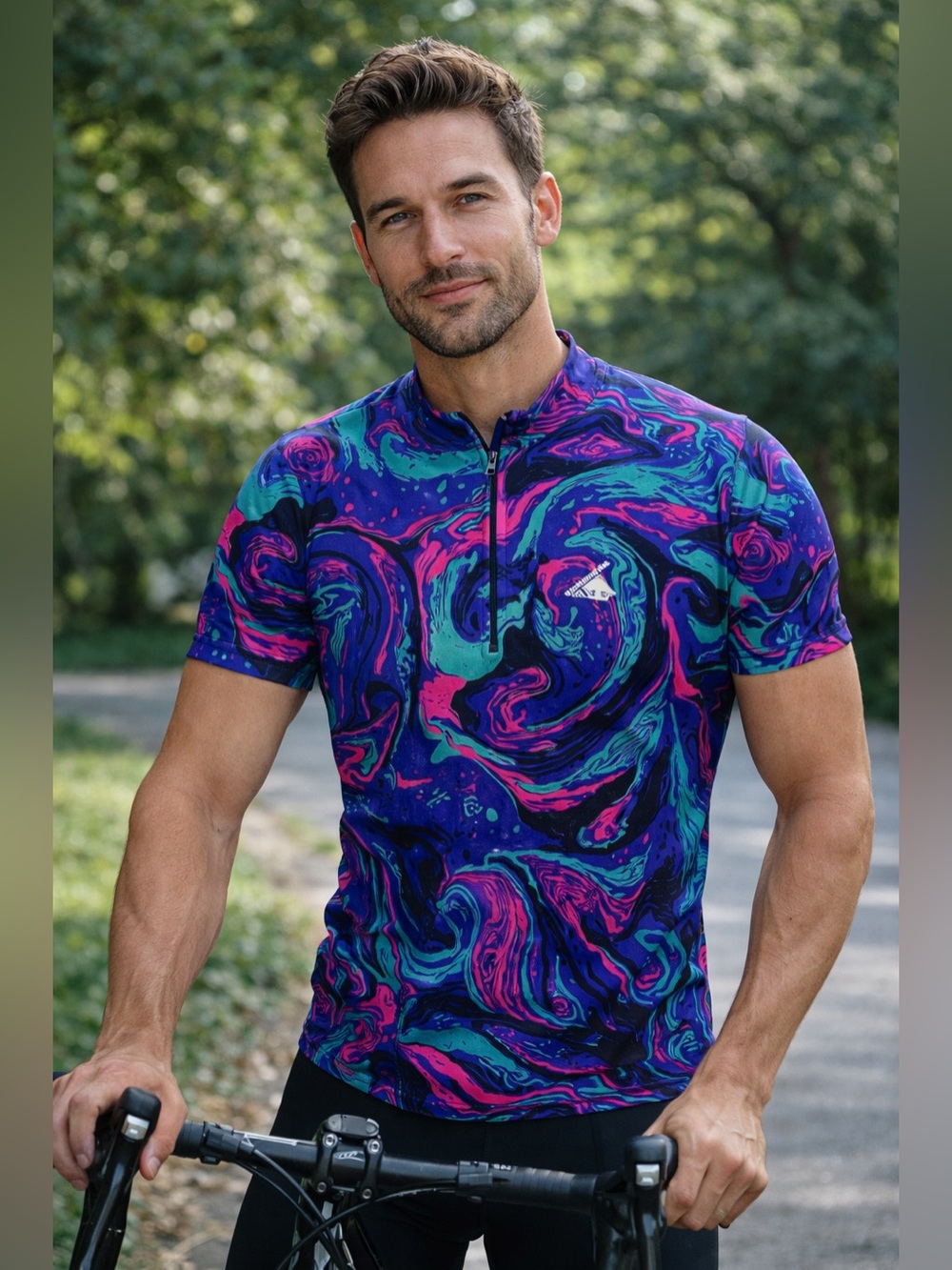 Vintage Cannondale USA Cycling Jersey Top Medium Abstract Zip Neck Psychedelic